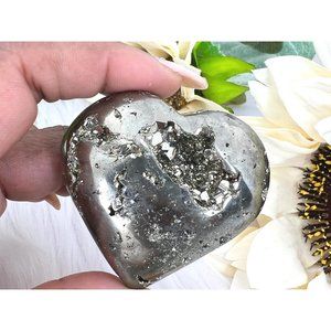 Druzy Pyrite Heart Carving - 54MM Pyrite Heart - 152g Pyrite Heart - Polished